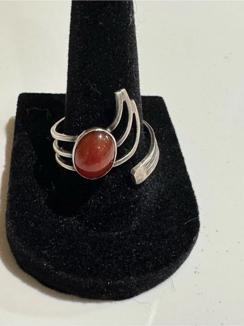 Vintage Sterling Silver Multi Band Asymmetrical Wrap Carnelian Ring